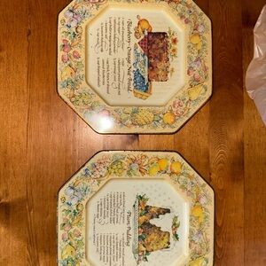Avon Floral Recipe Plates with Yellow and Blue Accents